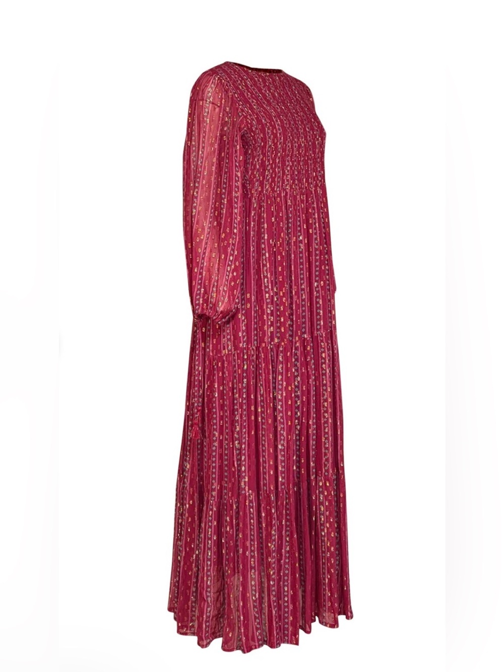 Oliphant Wine-Red Printed Maxi Dress with Long Sleeves - Picture 2 of 15
